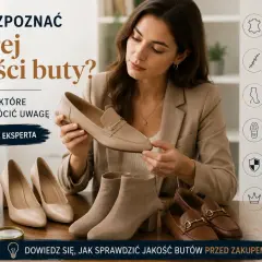 Kobieta prezentuje różne rodzaje butów, od sneakersów po eleganckie mokasyny, podkreślając jakość wykonania i materiałów.