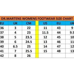 Tabela rozmiarów Dr. Martens dla kobiet: znajdź idealne dopasowanie, porównując rozmiary US, EU, UK i CM.
