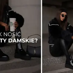Elegancka kobieta w czarnym futrze i lakierowanych sztybletach damskich, z kubkiem kawy i torebką. Inspiracja: jak nosić sztyblety damskie.