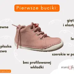 Różowe, pierwsze buty dla dziecka: przewiewne, lekkie, giętkie, z płaską podeszwą i szerokie w paluszkach. Idealne pierwsze buciki dla malucha, polecane przez fizjoterapeutę.
