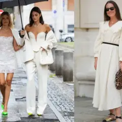 Eleganckie stylizacje na wieczorne wyjście ze znajomymi: białe koronki, garnitur i sukienka w stylu boho.