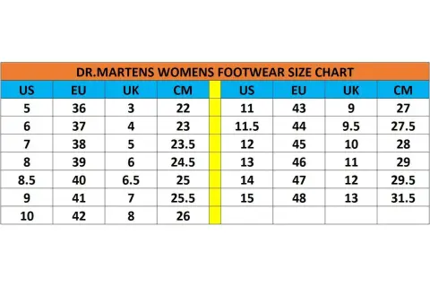 Tabela rozmiarów Dr. Martens dla kobiet: znajdź idealne dopasowanie, porównując rozmiary US, EU, UK i CM.