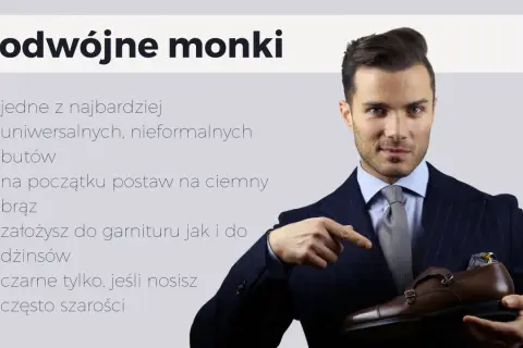 Elegancki mężczyzna w garniturze prezentuje brązowe podwójne monki – uniwersalne buty do garnituru i dżinsów.