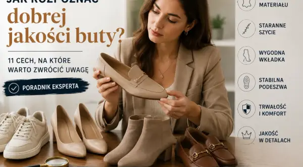 Kobieta prezentuje różne rodzaje butów, od sneakersów po eleganckie mokasyny, podkreślając jakość wykonania i materiałów.