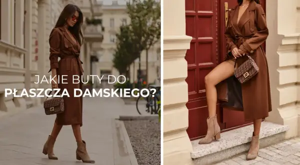 Elegancka kobieta w brązowym płaszczu i botkach. Jakie buty do płaszcza damskiego? Stylowa inspiracja.