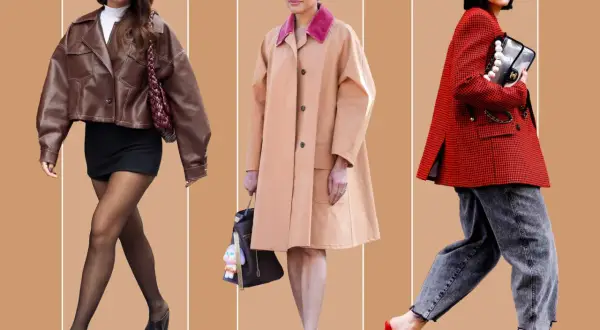 Klapki mule w stylizacjach: skórzana kurtka i mini, beżowy płaszcz, czerwona marynarka. Modne propozycje na co dzień.