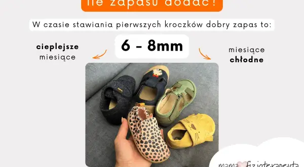 Dla pierwszych kroczków niemowlaka, idealne **niechodki rozmiary** to 6-8mm zapasu. Wygoda i miejsce na rosnącą stópkę.