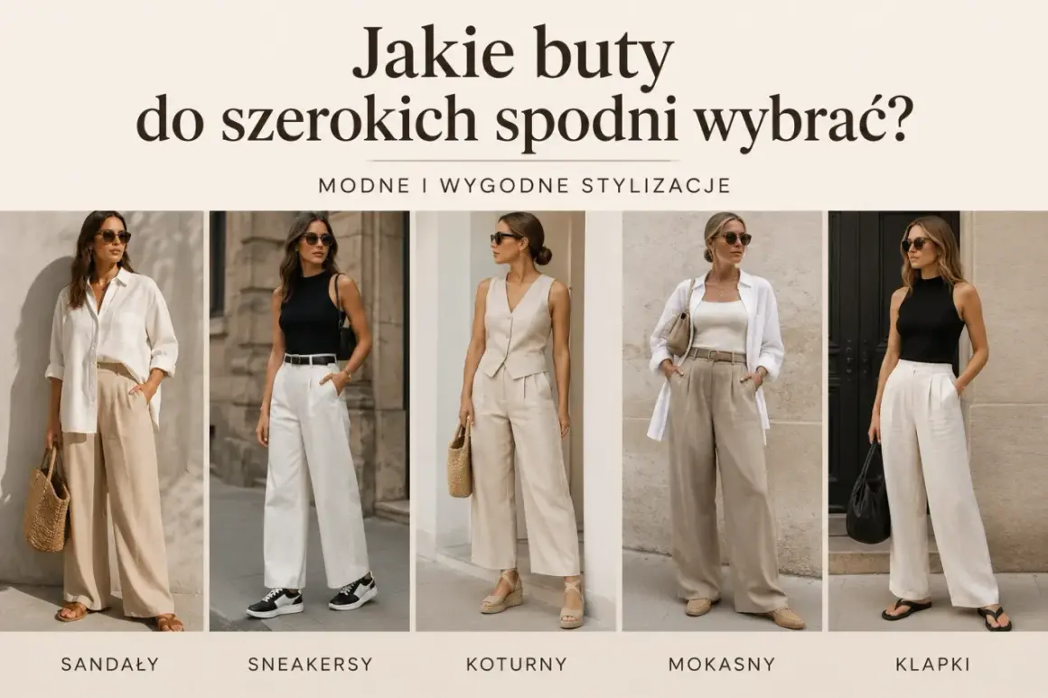 Modne stylizacje ze spodniami palazzo: od sandałów po klapki, zobacz, jakie buty wybrać do szerokich nogawek.