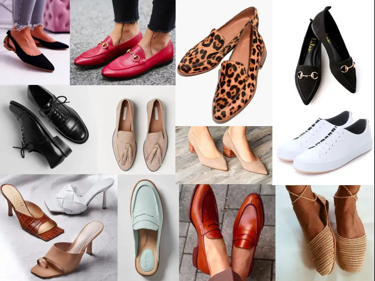 Kolekcja but&oacute;w w stylu francuskiej mody: mokasyny, cz&oacute;łenka, sneakersy i sandały.