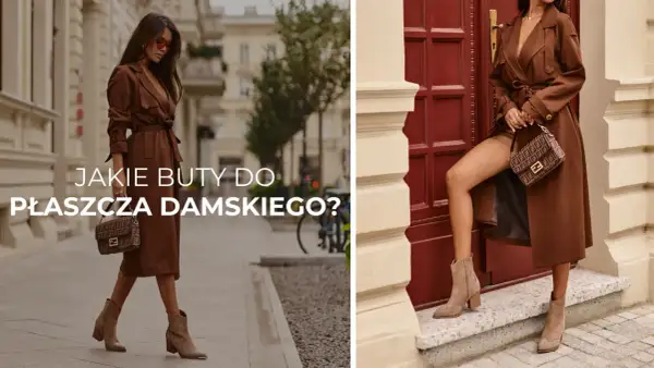 Elegancka kobieta w brązowym płaszczu i botkach. Jakie buty do płaszcza damskiego? Stylowa inspiracja.