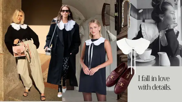 Kolia co to? Stylowe kołnierzyki zdobią kobiety na zdjęciach, dodając elegancji. Detale tworzą całość.