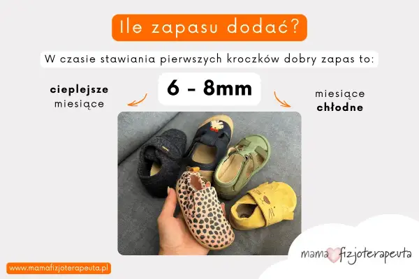 Dla pierwszych kroczków niemowlaka, idealne **niechodki rozmiary** to 6-8mm zapasu. Wygoda i miejsce na rosnącą stópkę.